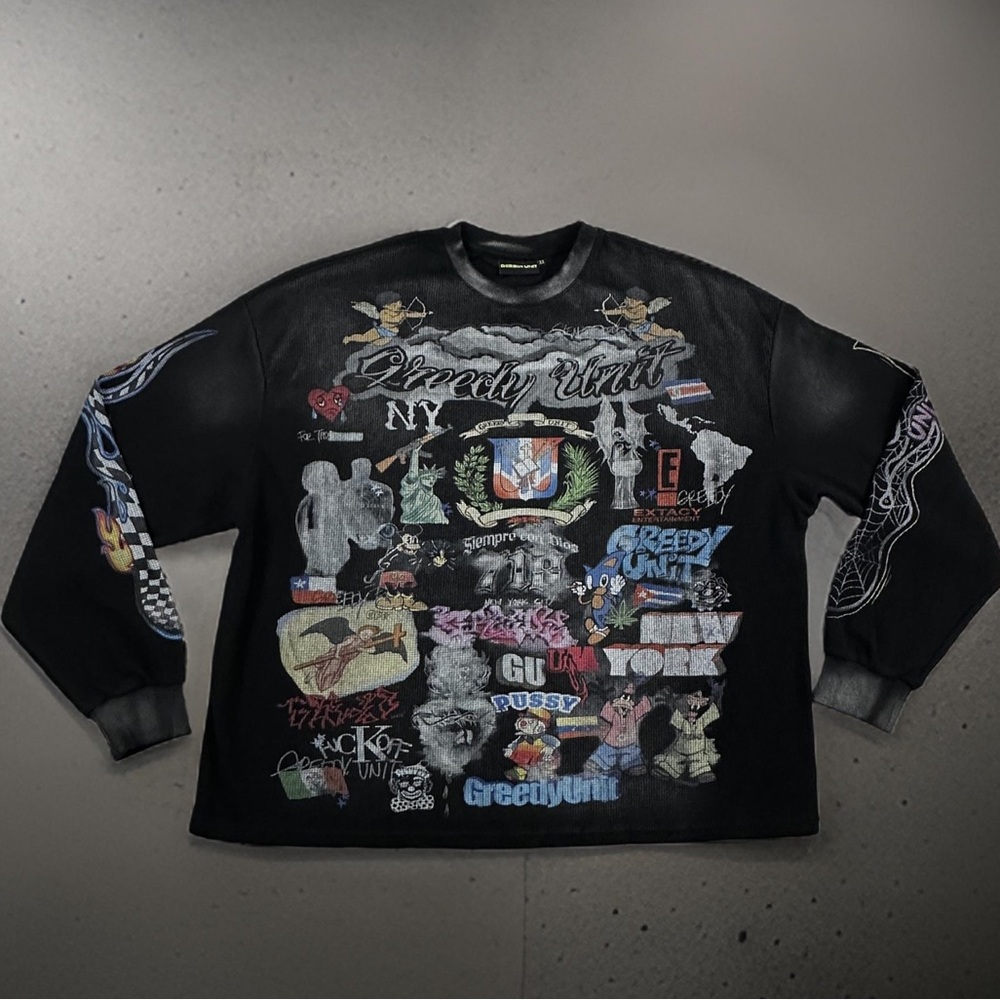 GREEDY UNIT "NY GRAFFITI" All Over Thermal LS Shirt